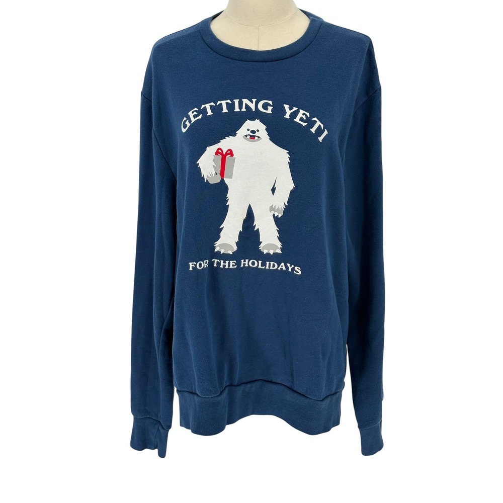 Old Navy Sweatshirt Blue Getting Yeti For The Holidays Graphic XL